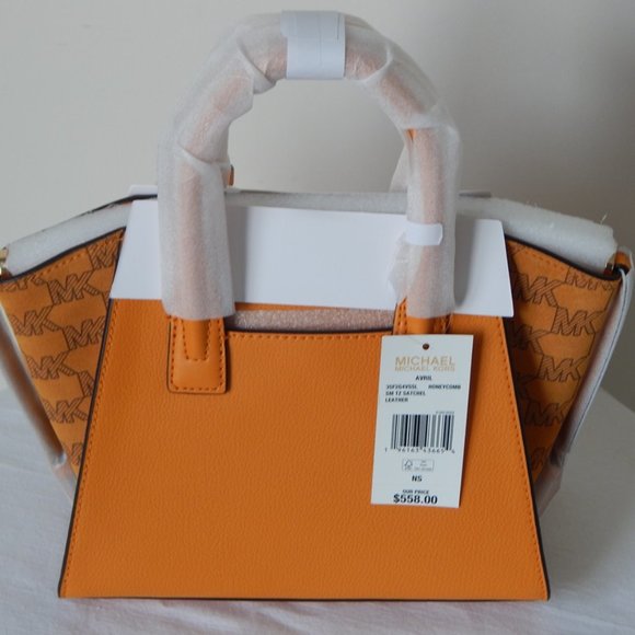 NWT $558 Michael Kors Avril Leather TZ MK Logo Honeycomb Satchel Crossbody Bag - Picture 6 of 8
